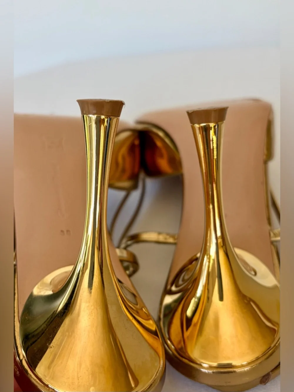 Gianvito Rossi Ascent Metallic Gold Pointed Slingback Heels, 38 (7.5), EUC